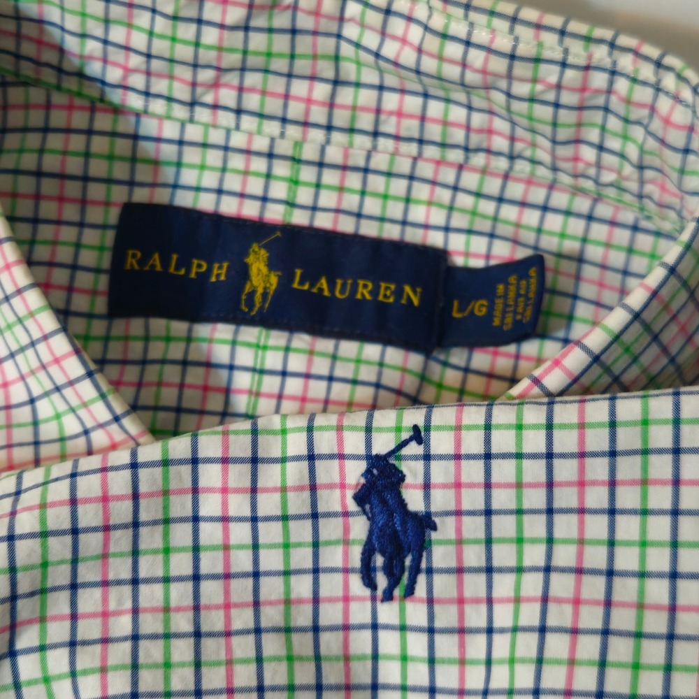 Ralph Lauren Button Down Mens Large Multicolor Check PonyTattersall Shirt L